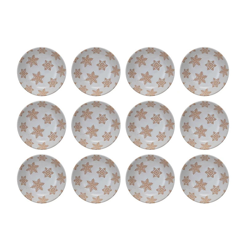 Hello Honey® 6" White & Orange Stoneware Snowflake Dinnerware Bowls, 12ct.
