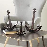 Weathered Copper Aluminum Anchor Sculpture with Hanging Hooks Set