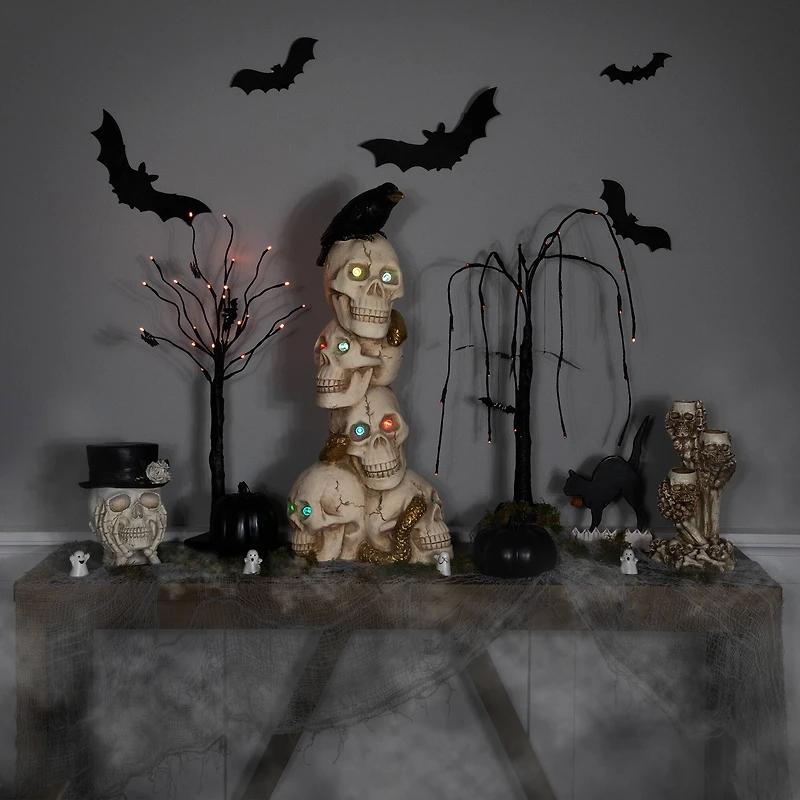 27.5" LED Skull Tower with Raven Halloween Decoration