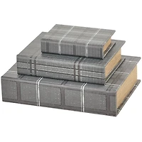 Gray Plaid Faux Leather Faux Book Box Set