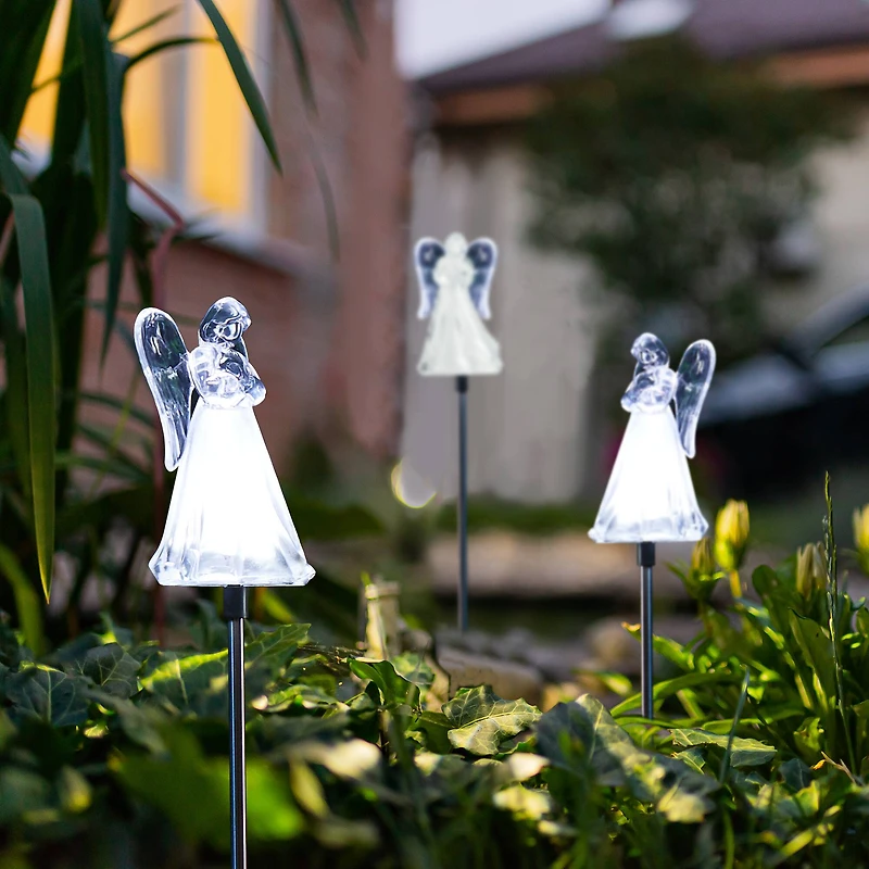 Glitzhome® 36" Solar Powered Angel Stake Light with Stainless Steel Poles, 3ct.