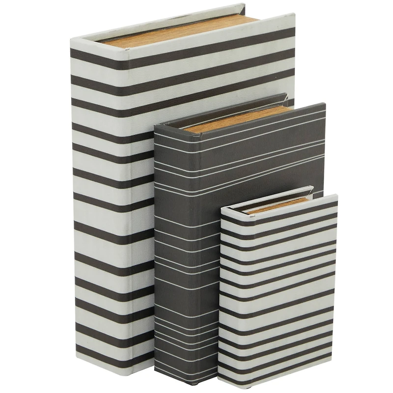 Black & White Stripe Faux Leather Faux Book Box with Striped Patterns Set 