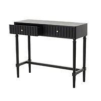 35.5" Black Wood Handmade 2-Drawer Console Table with Gold Handles