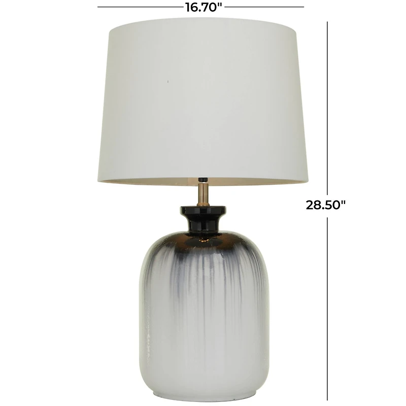 White Glass Gourd Style Base Table Lamp with Drum Shade 17" x 17" x 29"