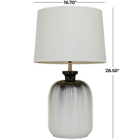White Glass Gourd Style Base Table Lamp with Drum Shade 17" x 17" x 29"