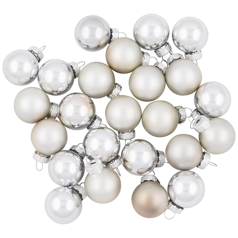 24ct. 1" 2-Finish Silver Glass Ball Ornaments