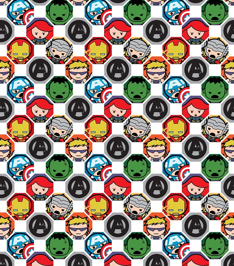 Marvel Kawaii Hex Grid Super Hero Cotton Fabric