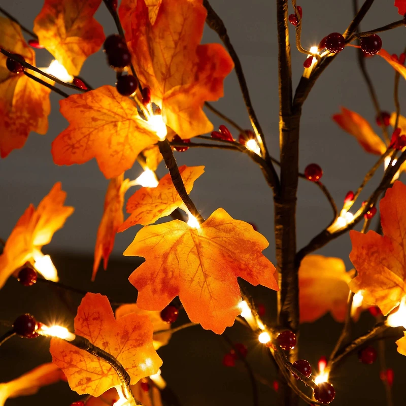 4ft. Pre-Lit Autumn Maple Artificial Fall Tree with Berries and 60 Warm White LED Lights