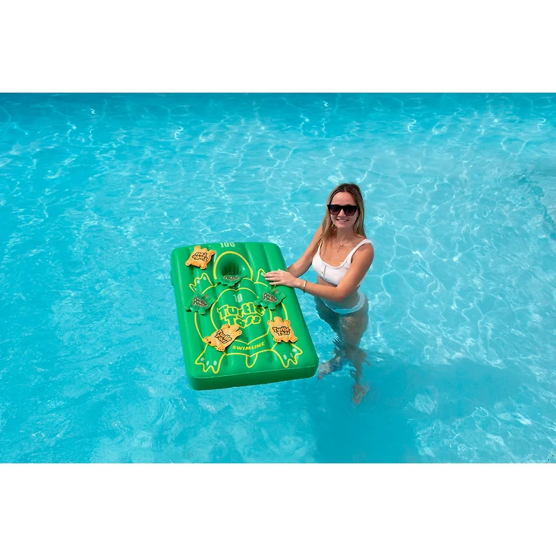Swim Central 36" Green Inflatable Turtle Toss Cornhole Pool Game