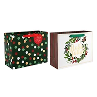 Medium Green Dot & Wreath Gift Bags by Celebrate It™