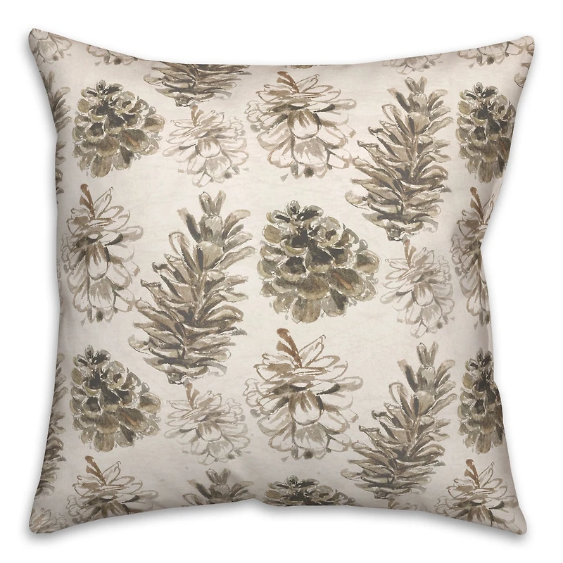 Pinecones on White Square Throw Pillow