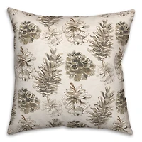 Pinecones on White Square Throw Pillow