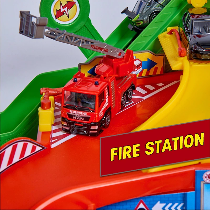 Dickie Toys Majorette Super City Garage Playset with 6 Die-Cast Cars