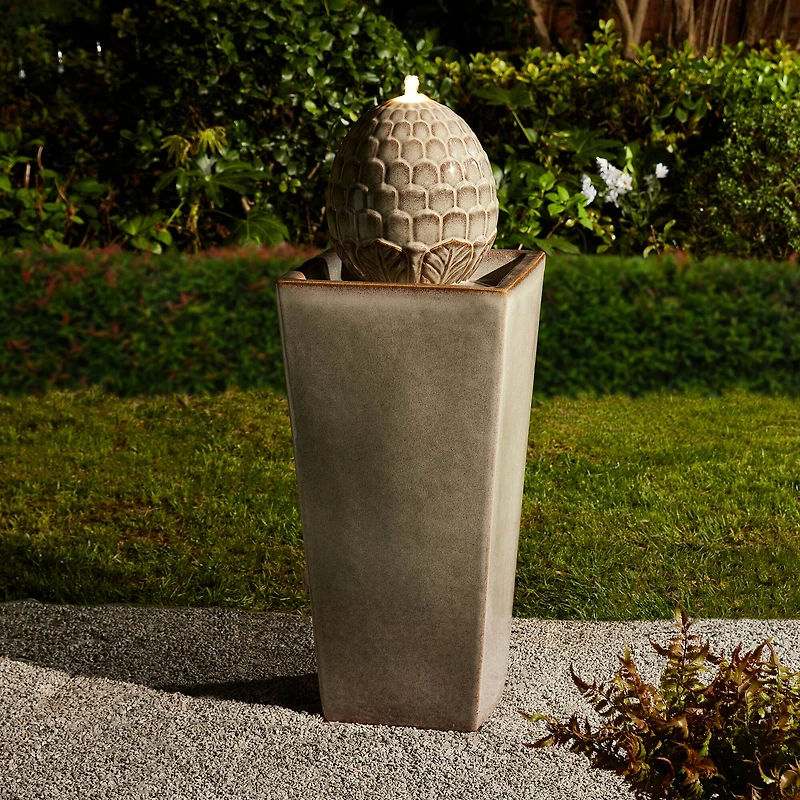 Glitzhome® 36" Oversized Sand Beige LED Ceramic Pedestal Fountain