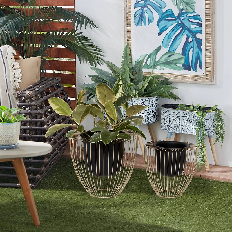 Black & Gold Metal Contemporary Planter Set