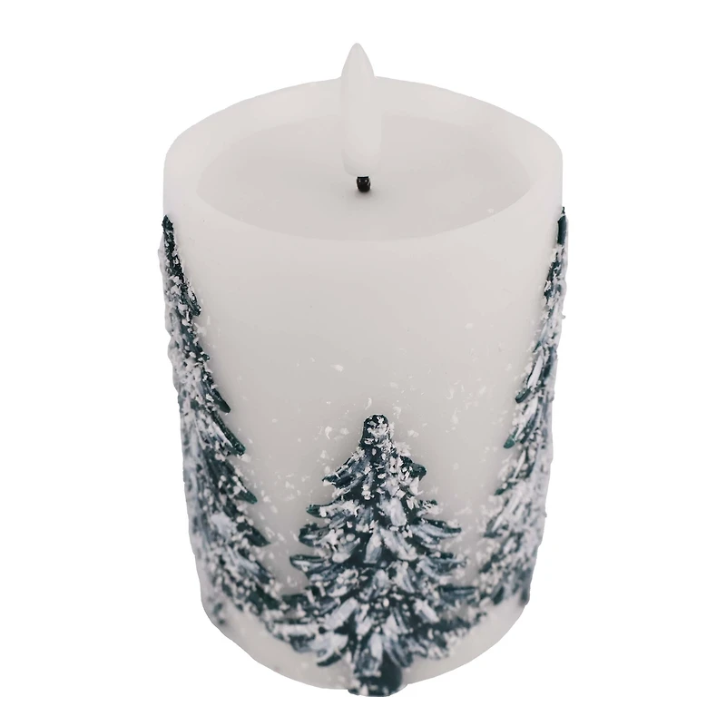 3" Flocked Trees LED Wax Pillar Candle by Ashland®