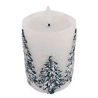 3" Flocked Trees LED Wax Pillar Candle by Ashland®