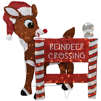 36" LED Rudolph Reindeer Crossing Outdoor Christmas Sign Decoration