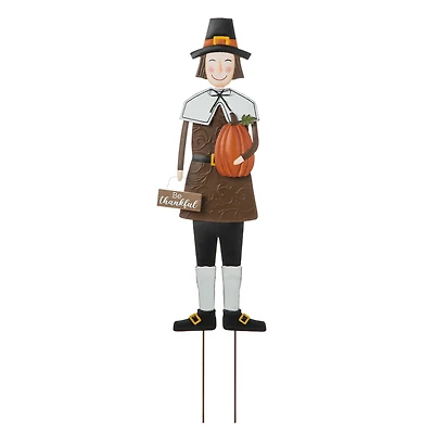 Glitzhome® 36" Metal Thanksgiving Pilgrim Boy Standing Or Hanging Yard Stake