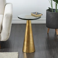22" Gold Aluminum Geometric Cone Accent Table with Glass Tabletop