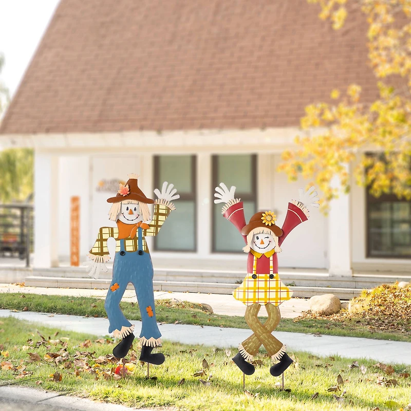 Glitzhome® 36" Fall Metal Scarecrow Yard Stake Set
