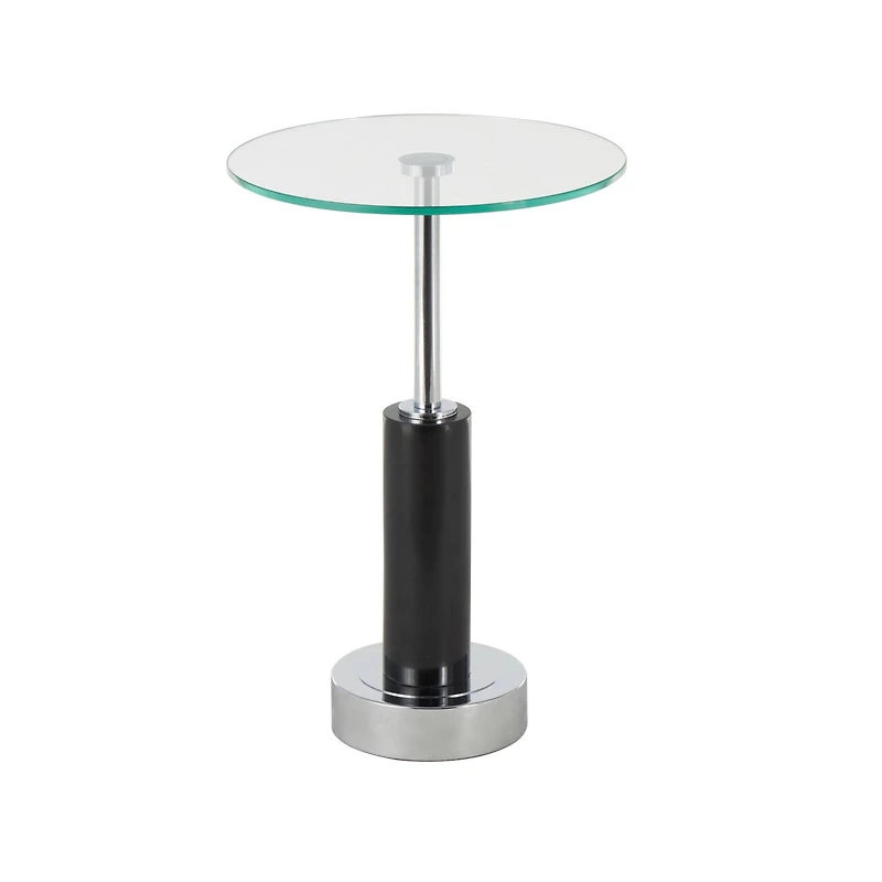 21" Black Marble Round Side End Accent Table with Silver Metal Rod & Base