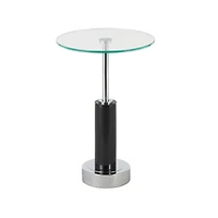 21" Black Marble Round Side End Accent Table with Silver Metal Rod & Base
