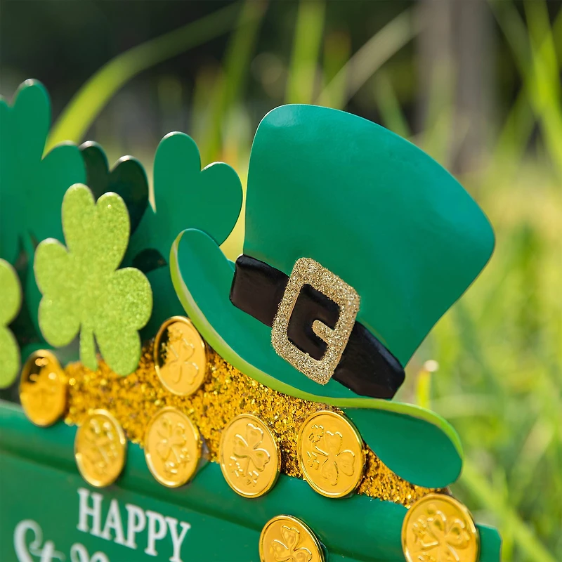 Glitzhome® 24" St. Patrick's Metal Shamrocks Wagon Yard Stake
