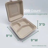 9" Natural Beige Single-Compartment Hinged Compostable Take Out Containers, 200ct.