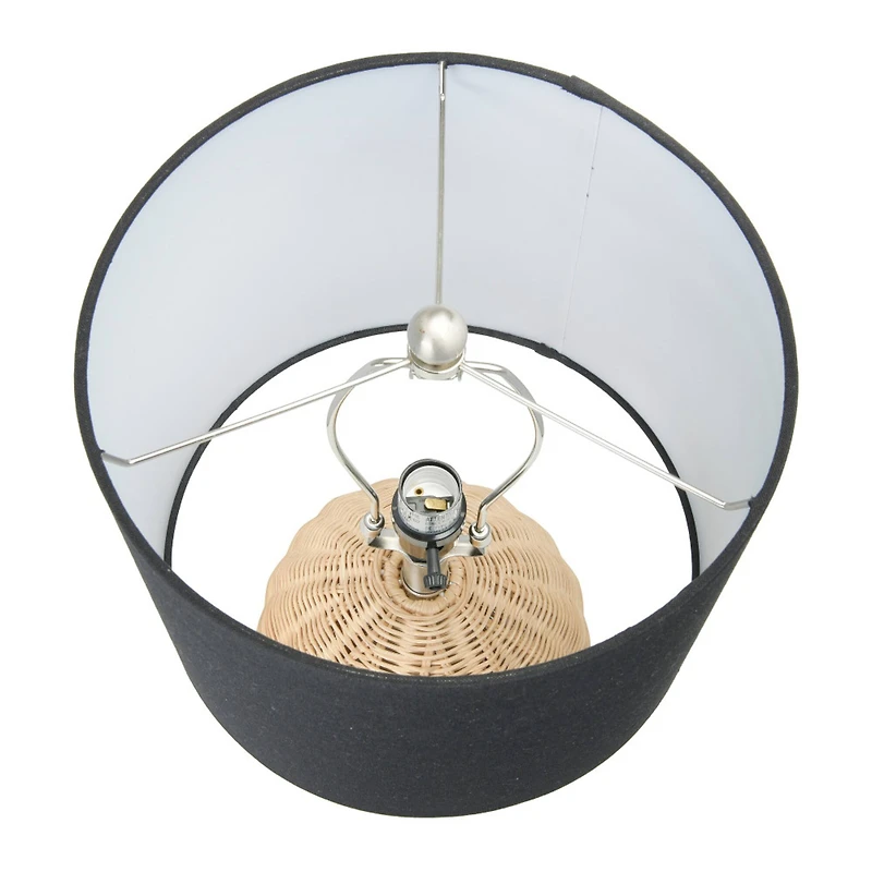 Hello Honey® 20" Natural Boho Woven Rattan Table Lamp with Black Linen Shade