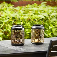 Glitzhome® 8.75" Metal Cutout Solar Powered Hanging Lantern Set