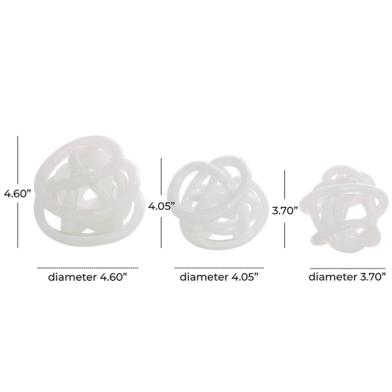 White Iridescent Knotted Glass Ball Sculpture Set