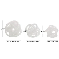 White Iridescent Knotted Glass Ball Sculpture Set