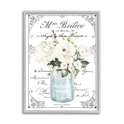 Stupell Industries Vintage Parisian Floral Bouquet White Farmhouse Flowers Framed Wall Art