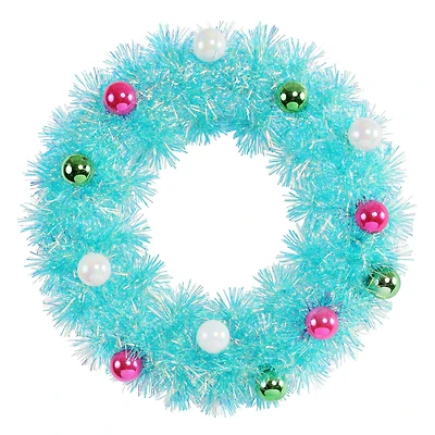 12" Blue Tinsel Wreath with Ornaments by Ashland®