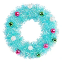 12" Blue Tinsel Wreath with Ornaments by Ashland®