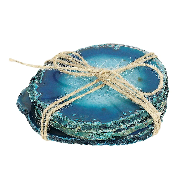 Teal Agate Coasters With Raw Edges- set of 4