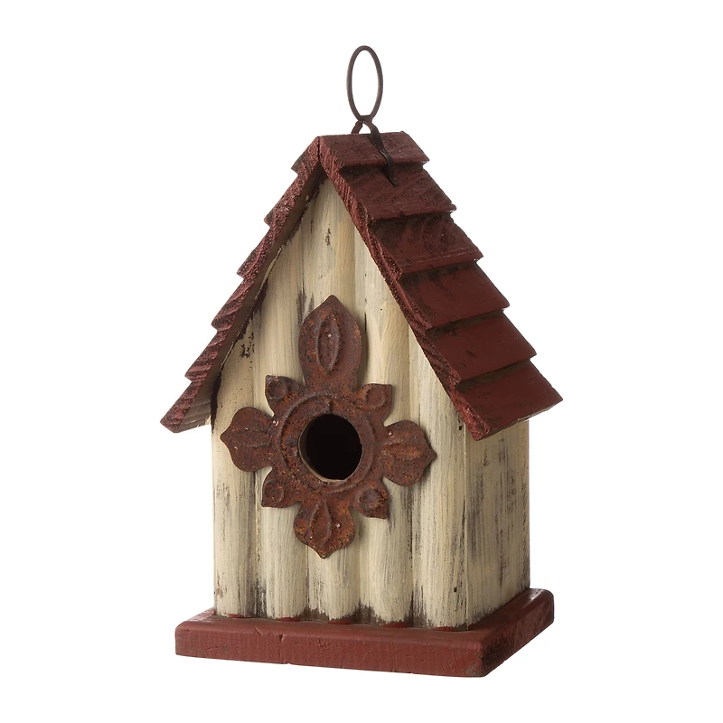 Glitzhome® Tall White & Red Distressed Wood Bird House