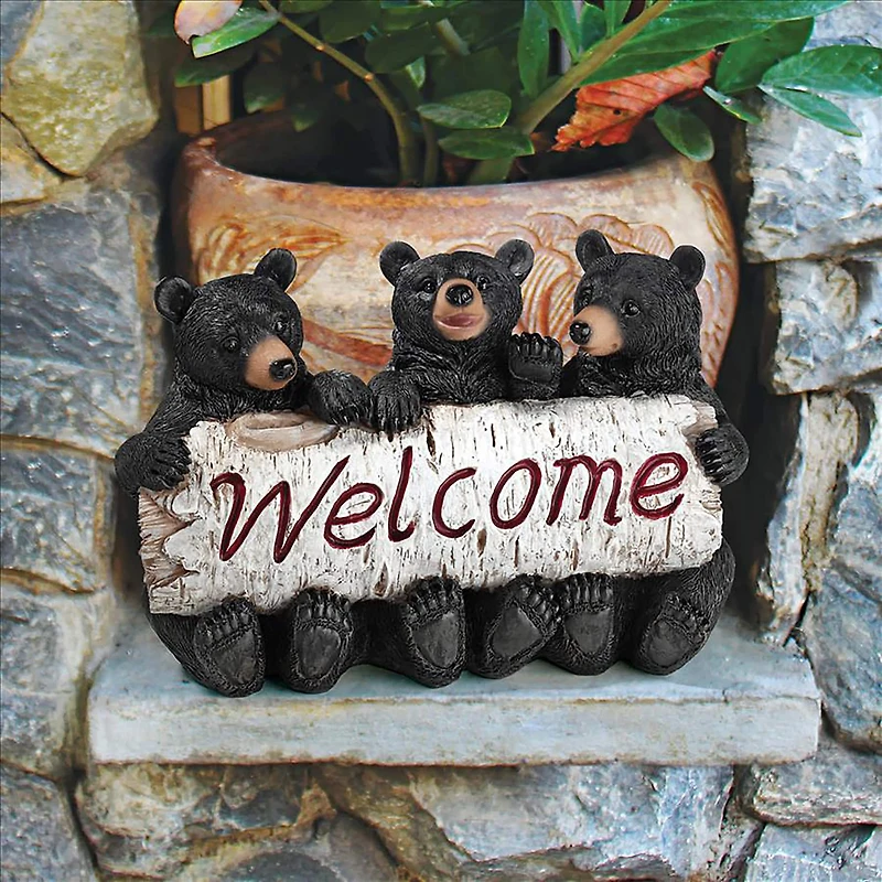 Design Toscano 12" Black Bear Cubs Welcome Statue