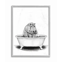 Stupell Industries Black & White Hippo In A Tub with Gray Frame Wall Accent