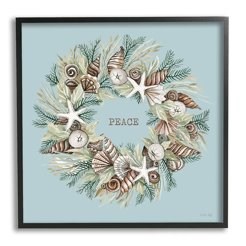 Stupell Industries Coastal Holiday Peace Wreath Framed Giclee Art