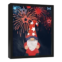 Gnome With Fireworks Black Framed Canvas