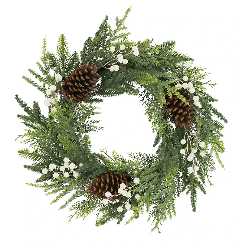 24" White Berry & Pinecone Wreath by Ashland®