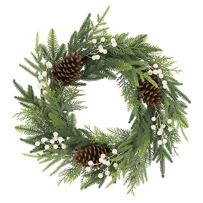 24" White Berry & Pinecone Wreath by Ashland®