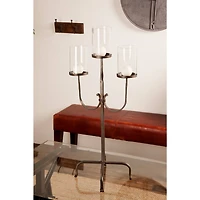Traditional Black Metal and Glass 3-Light Candelabra, 28" x 15" x 12"