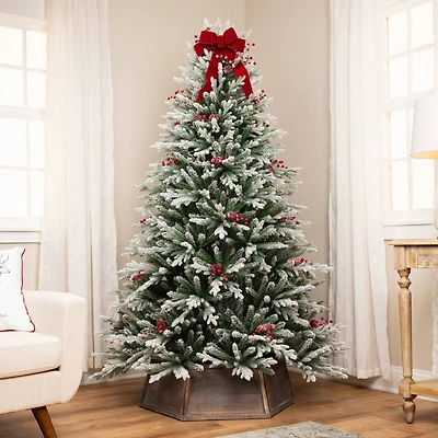 6.5ft. Unlit Real Touch™ Flocked Grove Fir Full Artificial Christmas Tree with Red Berries & Pinecones