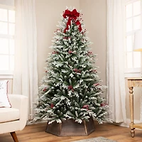6.5ft. Unlit Real Touch™ Flocked Grove Fir Full Artificial Christmas Tree with Red Berries & Pinecones