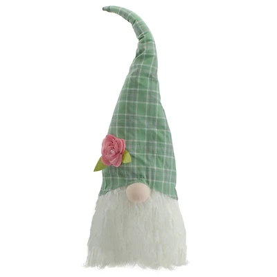 20" Green & White Plaid Easter Gnome Head Décor