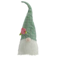 20" Green & White Plaid Easter Gnome Head Décor