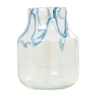 10" Cream with Wavy Blue Design Abstract Glass Vase